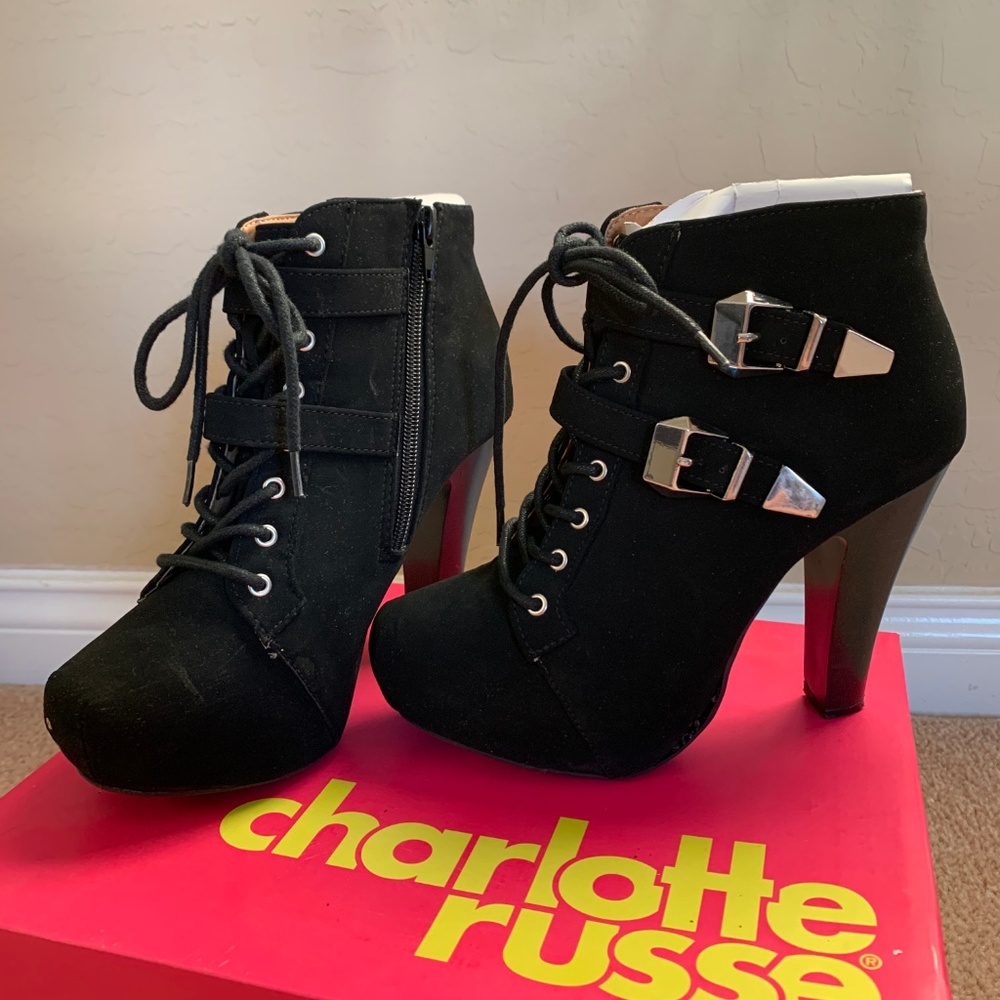 Charlotte Russe Black Faux Suede Platform Heels